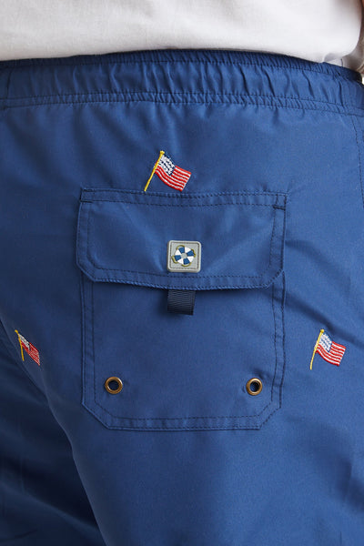 Sandbar Swim Suit Nantucket Navy with USA Flag Flying MENS SWIM Castaway Nantucket Island