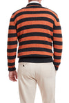 Shetland Crewneck Sweater Grey & Burnt Orange Stripe MENS OUTERWEAR Castaway Nantucket Island