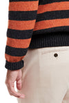 Shetland Crewneck Sweater Grey & Burnt Orange Stripe MENS OUTERWEAR Castaway Nantucket Island