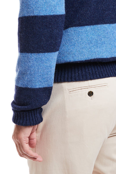 Shetland Crewneck Sweater Navy & Denim Rep Stripe MENS OUTERWEAR Castaway Nantucket Island