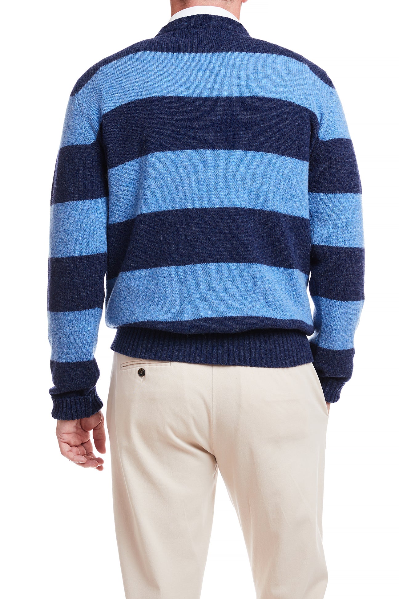Shetland Crewneck Sweater Navy & Denim Rep Stripe MENS OUTERWEAR Castaway Nantucket Island