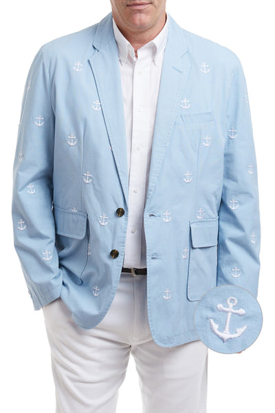 Spinnaker Blazer Blue Grotto with Anchors MENS OUTERWEAR Castaway Nantucket Island