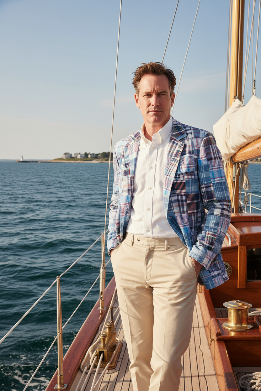 Spinnaker Blazer Seapoint Patch Madras MENS OUTERWEAR Castaway Nantucket Island