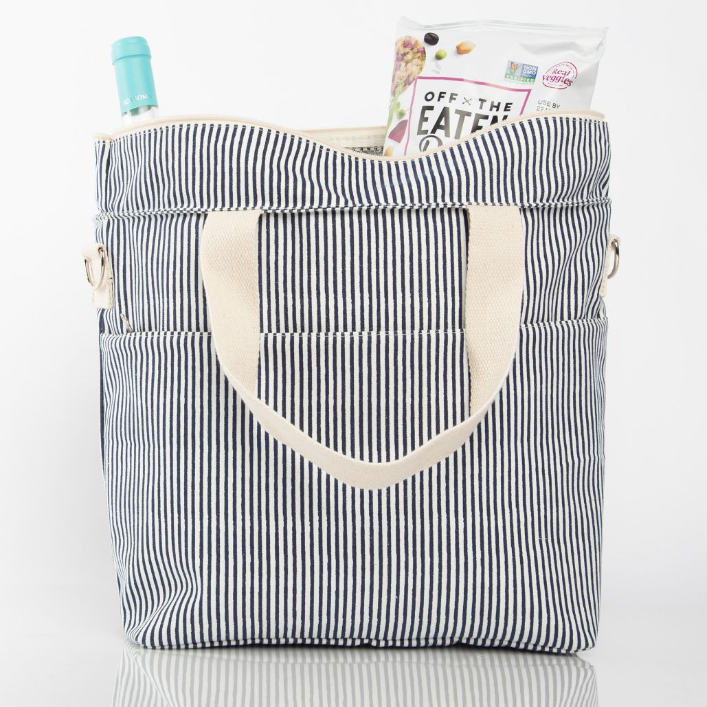 Navy and white striped bag online