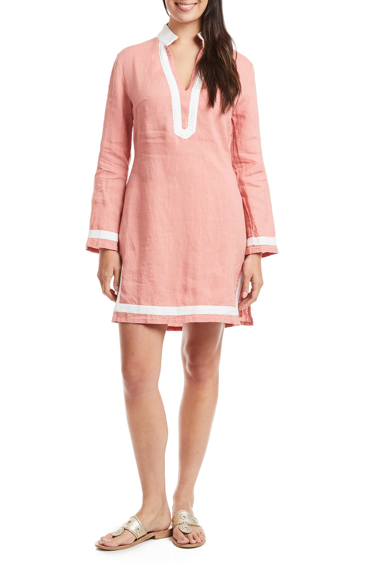 Tunic Dress Nantucket Red Linen with White Trim TUNICS & DRESSES Castaway Nantucket Island