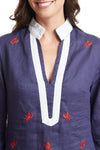 Tunic Dress Navy Linen with Lobster TUNICS & DRESSES Castaway Nantucket Island