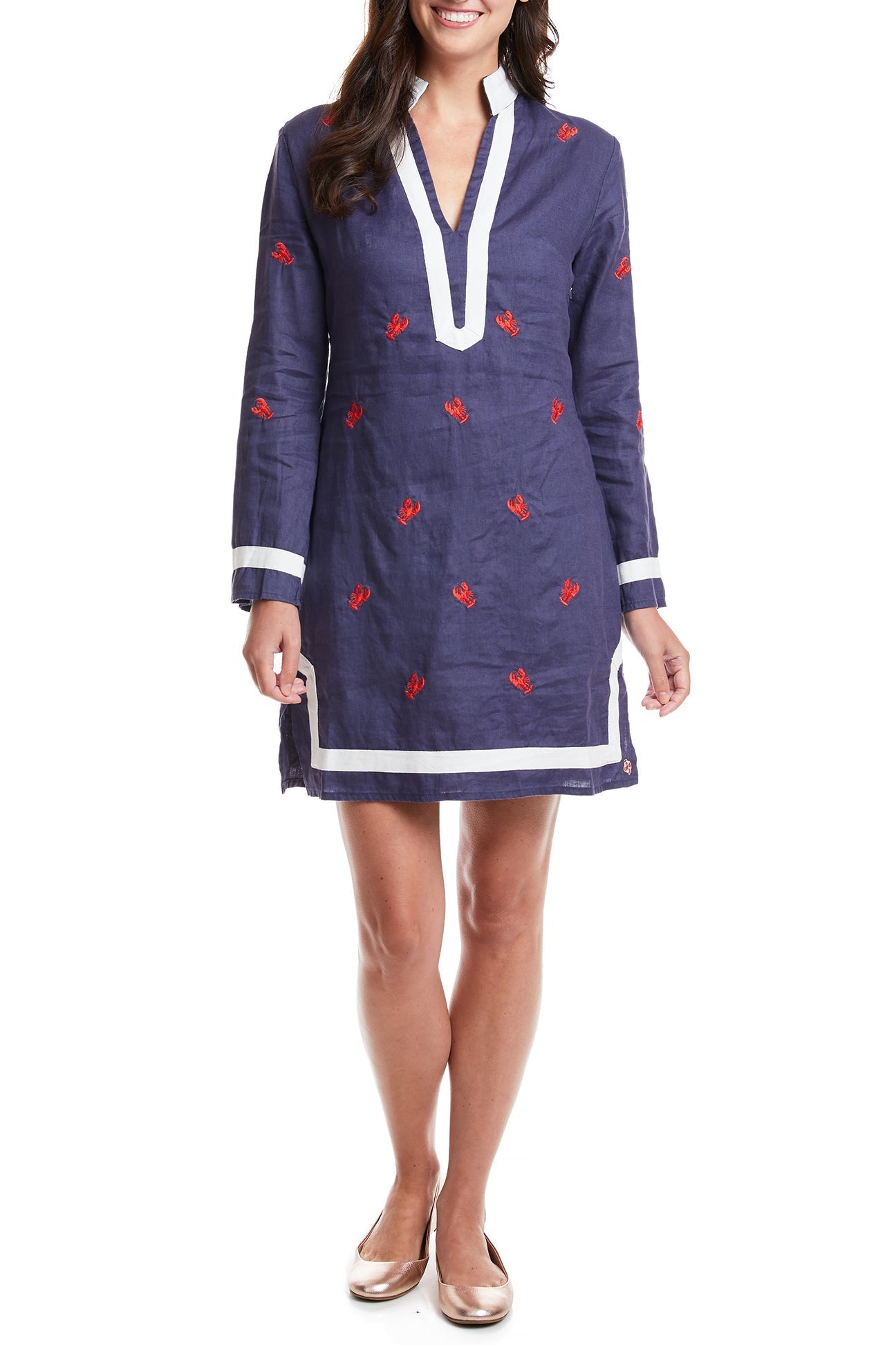 Tunic Dress Navy Linen with Lobster TUNICS & DRESSES Castaway Nantucket Island