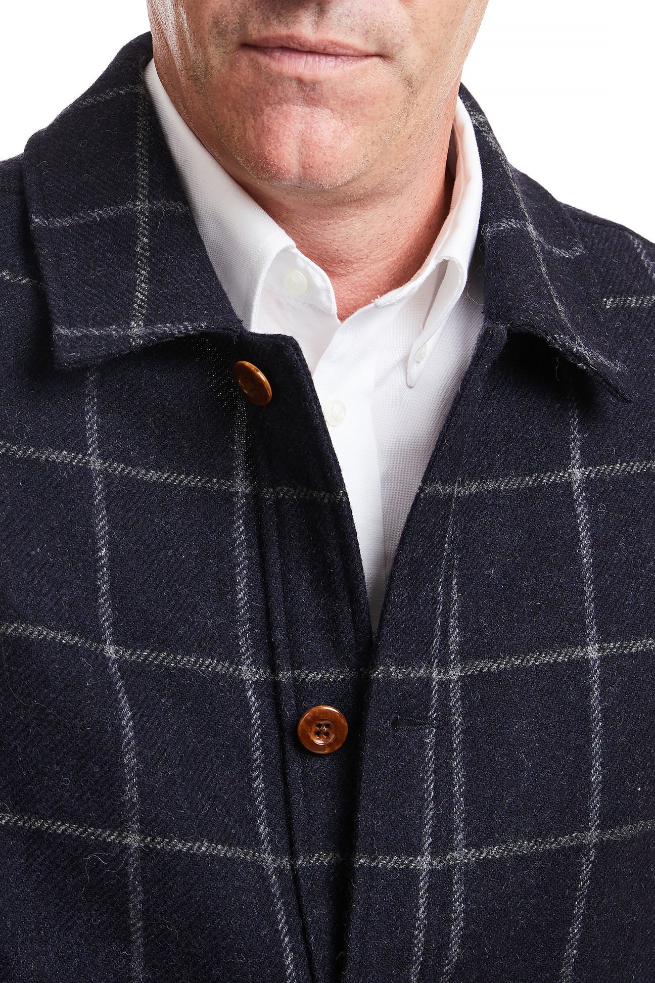 Tweedbank Milled Wool Jacket Dark Navy Windowpane MENS OUTERWEAR Castaway Nantucket Island