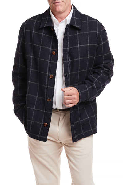 Tweedbank Milled Wool Jacket Dark Navy Windowpane MENS OUTERWEAR Castaway Nantucket Island