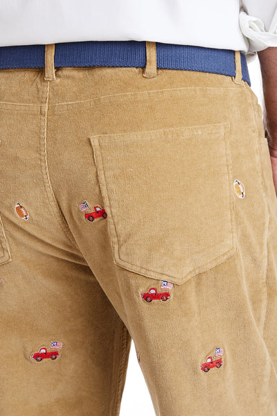 Wayfarer 5-Pocket 21 Wale Cord Khaki with Tailgate MENS EMBROIDERED PANTS Castaway Nantucket Island