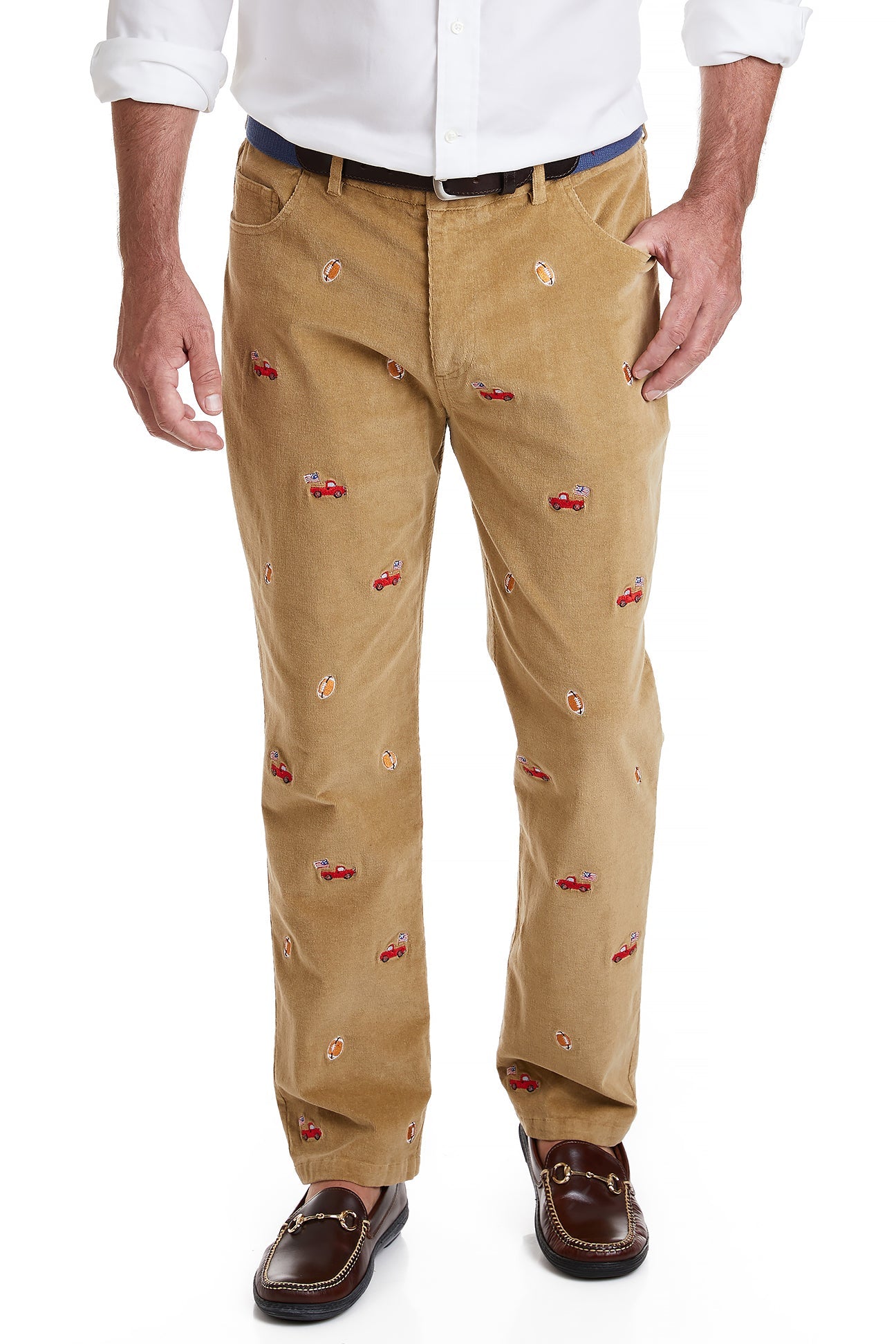 Wayfarer 5-Pocket 21 Wale Cord Khaki with Tailgate MENS EMBROIDERED PANTS Castaway Nantucket Island