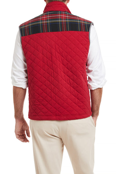 Cross Rip Quilted Vest Regatta Red with Black Stewart Tartan Trim MENS OUTERWEAR Castaway Nantucket Island