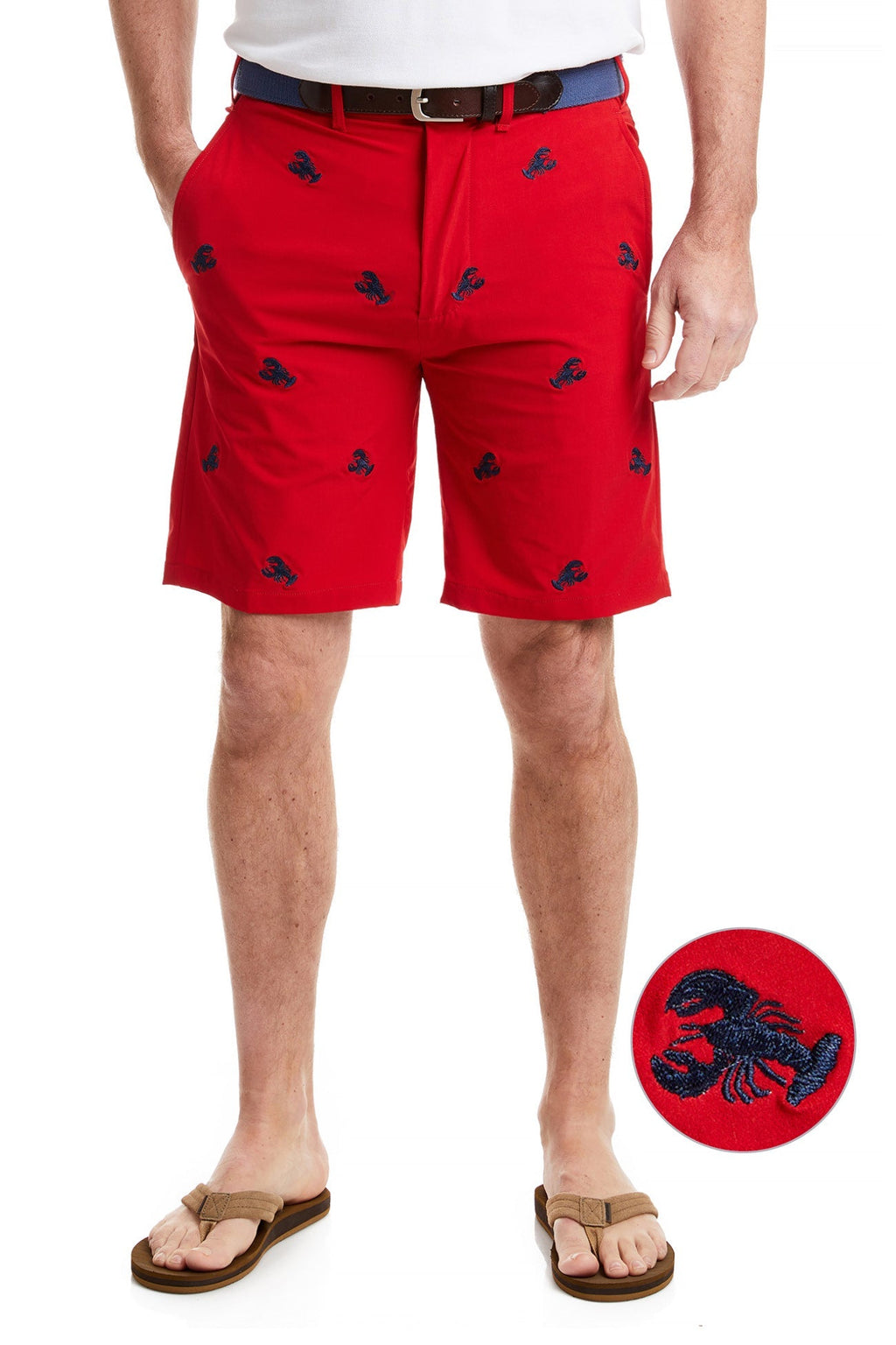 ACKformance Short Cardinal Red with Navy Lobster MENS EMBROIDERED SHORTS Castaway Nantucket Island