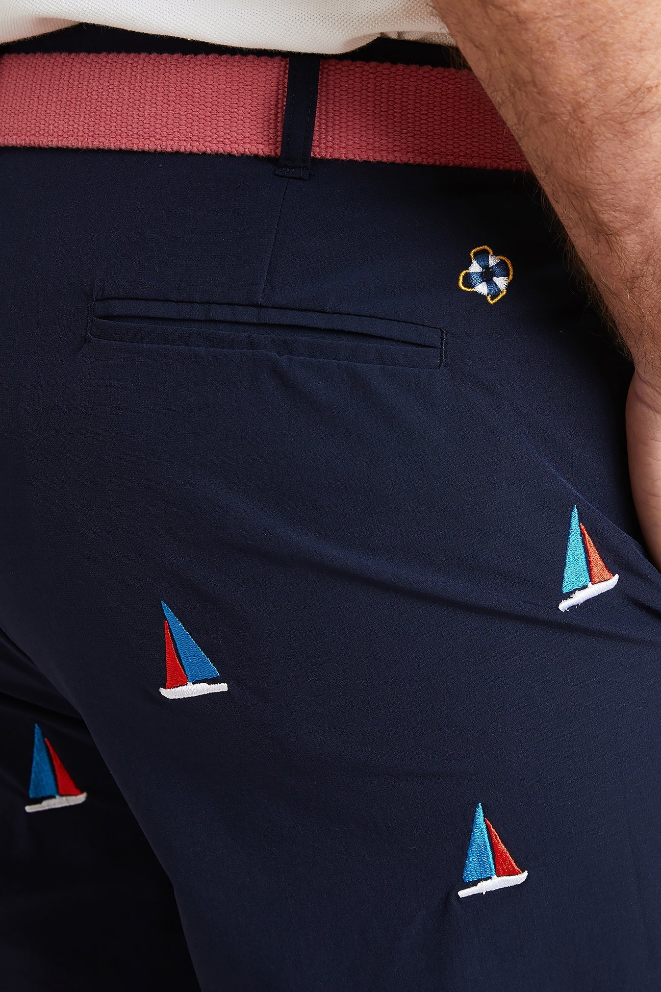 ACKformance Short Nantucket Navy with Americana Sailboat MENS EMBROIDERED SHORTS Castaway Nantucket Island