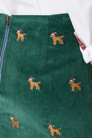 Ali Skirt Corduroy Hunter with Santa Dog - Castaway Nantucket Island