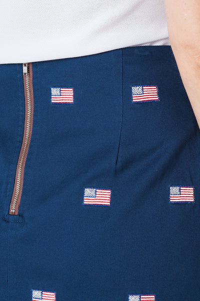 Ali Skirt Nantucket Navy with American Flag 19" - Castaway Nantucket Island