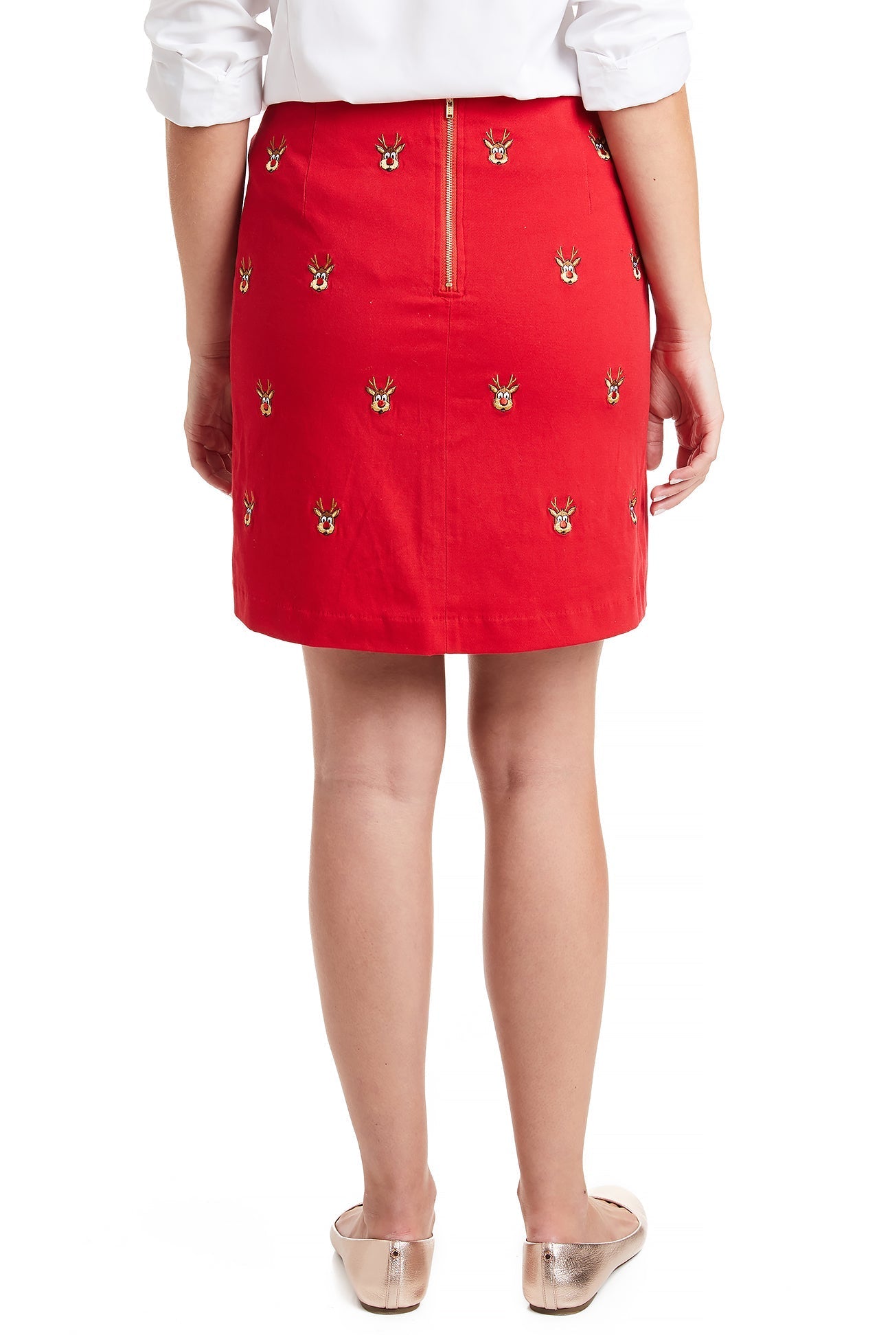 Ali Skirt Stretch Twill Bright Red with Rudolph LADIES SKIRTS Castaway Nantucket Island