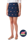 Ali Skirt Stretch Twill Nantucket Navy with Cooked Turkey & Football 17" - LADIES SKIRTS - Castaway Nantucket Island
