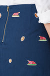 Ali Skirt Stretch Twill Nantucket Navy with Cooked Turkey & Football 19" - Castaway Nantucket Island