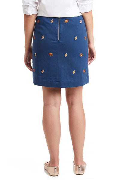 Ali Skirt Stretch Twill Nantucket Navy with Turkey & Football LADIES SKIRTS Castaway Nantucket Island