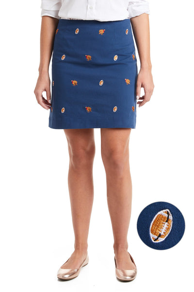 Ali Skirt Stretch Twill Nantucket Navy with Turkey & Football LADIES SKIRTS Castaway Nantucket Island