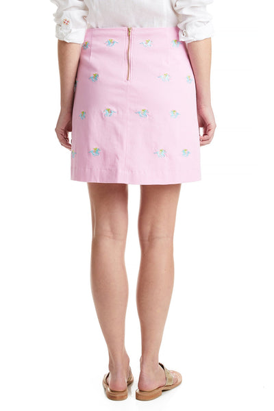 Ali Skirt Stretch Twill Pink with Pastel Racing Horses 19" LADIES SKIRTS Castaway Nantucket Island