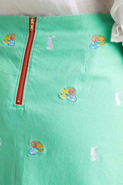Ali Skirt Stretch Twill Spring Green with Easter Eggs and Bunny 19" LADIES SKIRTS Castaway Nantucket Island