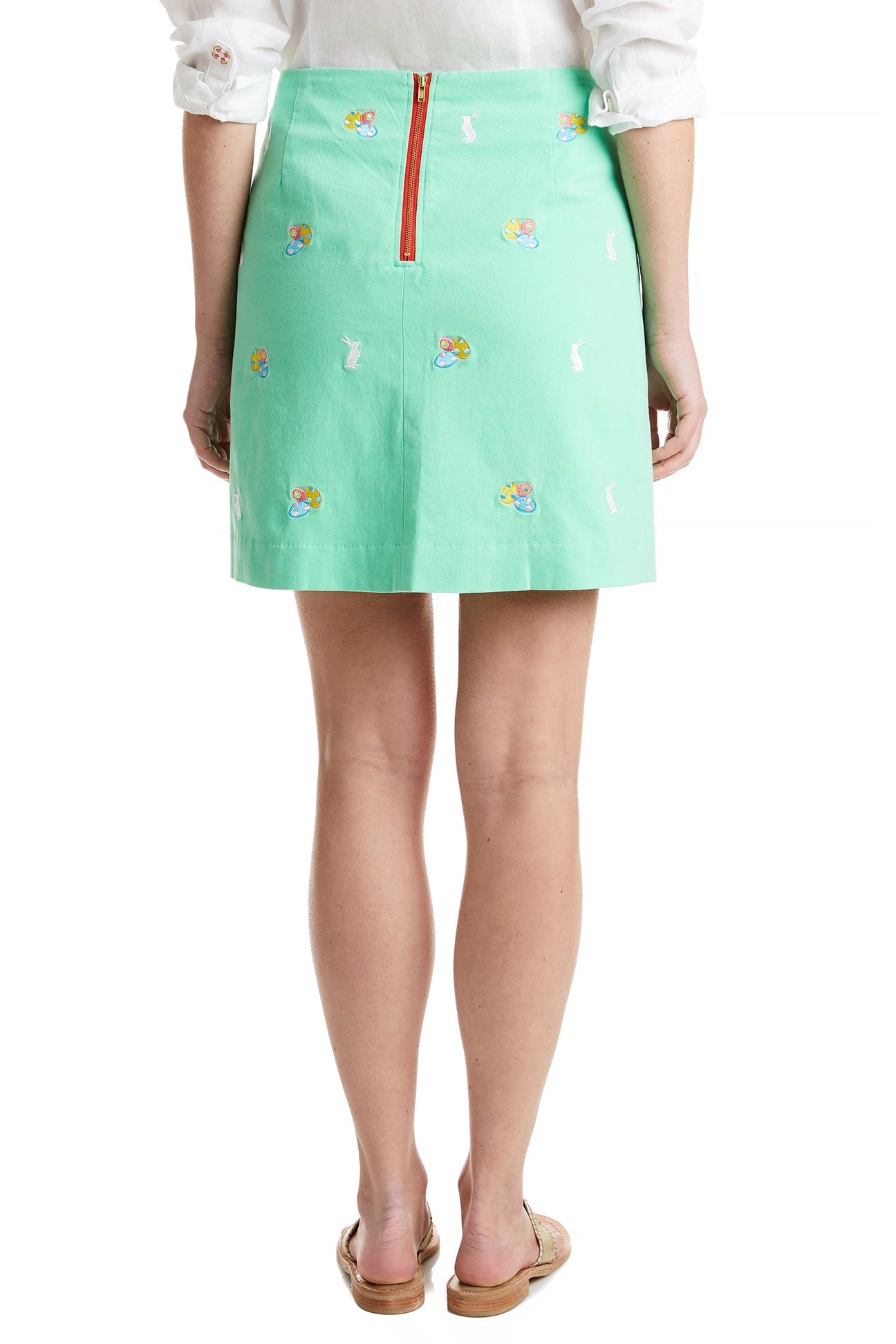 Ali Skirt Stretch Twill Spring Green with Easter Eggs and Bunny 19" LADIES SKIRTS Castaway Nantucket Island