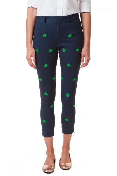 Ankle Capri Stretch Nantucket Navy with Shamrock - LADIES PANT - Castaway Nantucket Island