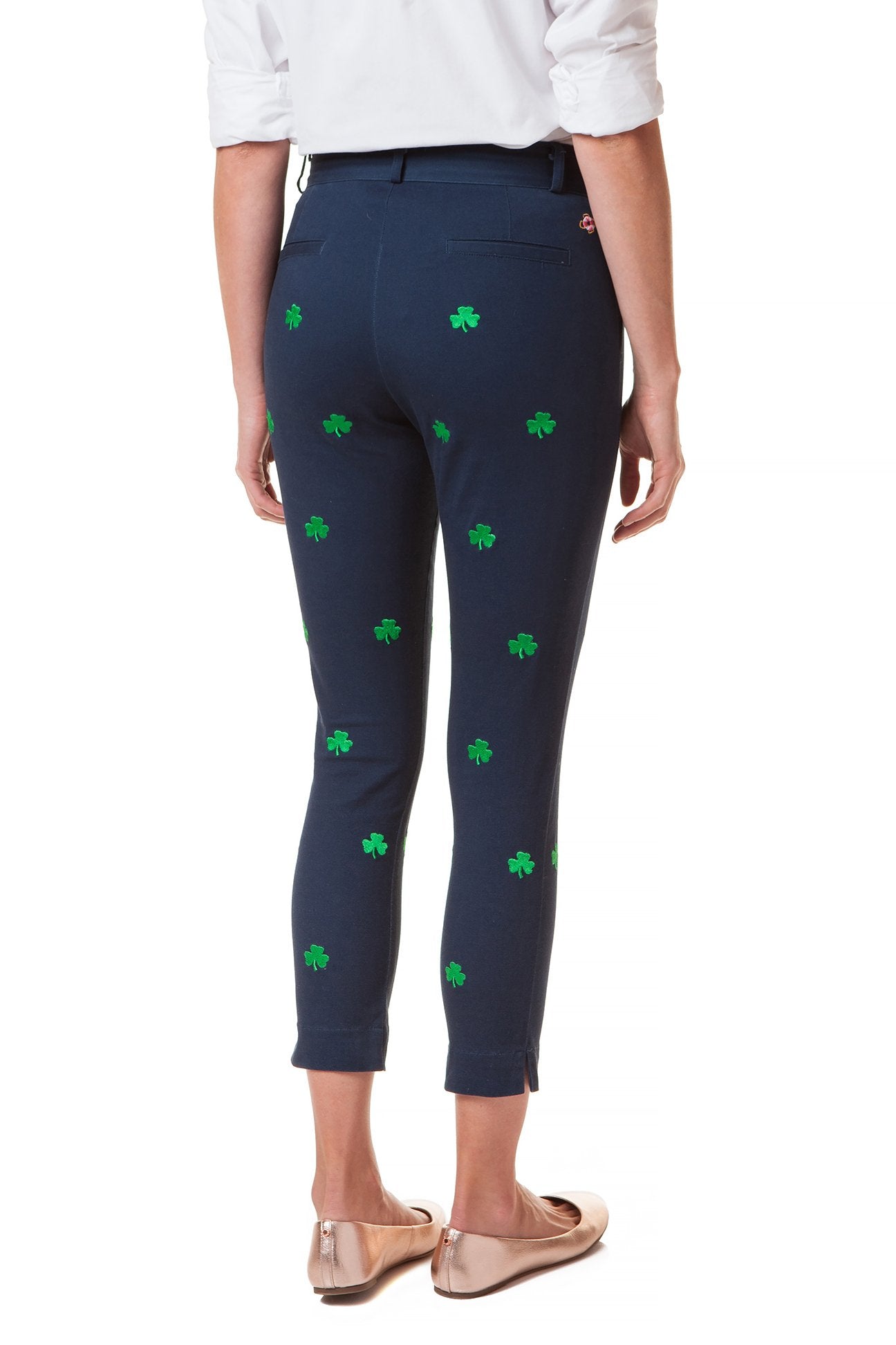 Ankle Capri Stretch Nantucket Navy with Shamrock - LADIES PANT - Castaway Nantucket Island