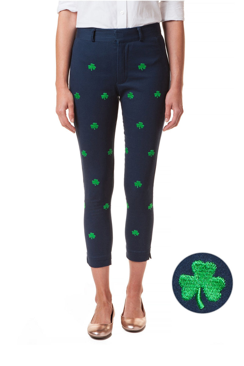 Ankle Capri Stretch Nantucket Navy with Shamrock - LADIES PANT - Castaway Nantucket Island