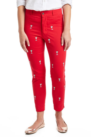 Ankle Capri Stretch Twill Bright Red with Martini LADIES PANT Castaway Nantucket Island