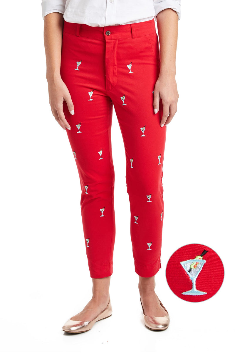 Ankle Capri Stretch Twill Bright Red with Martini LADIES PANT Castaway Nantucket Island