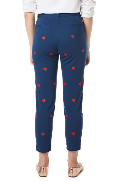 Ankle Capri Stretch Twill Nantucket Navy with Hearts - Castaway Nantucket Island