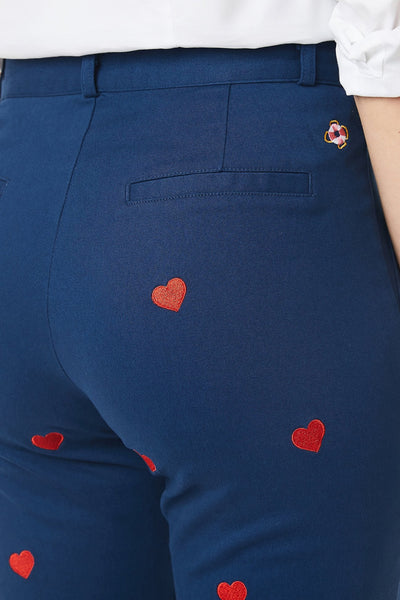 Ankle Capri Stretch Twill Nantucket Navy with Hearts - Castaway Nantucket Island