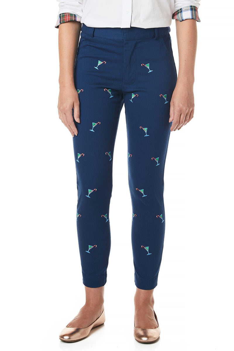 Ankle Capri Stretch Twill Nantucket Navy with Martini Candy Cane - Castaway Nantucket Island