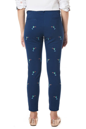 Ankle Capri Stretch Twill Nantucket Navy with Martini Candy Cane - Castaway Nantucket Island