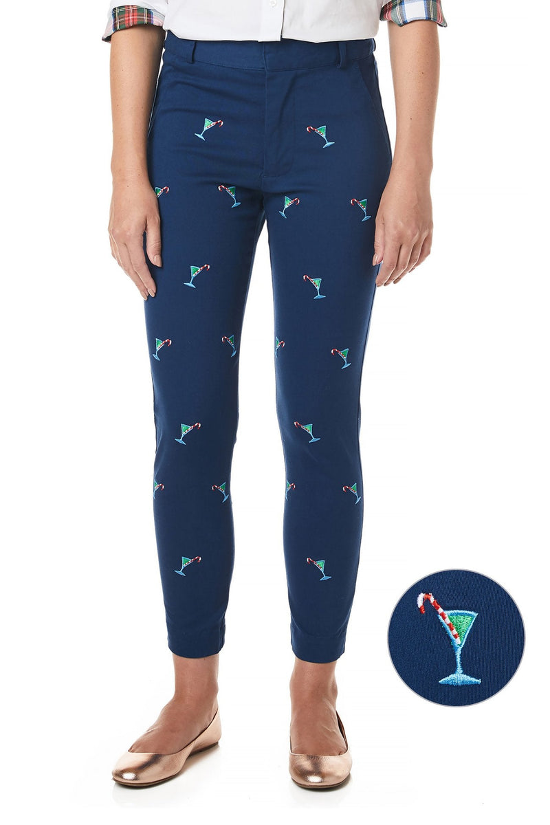 Ankle Capri Stretch Twill Nantucket Navy with Martini Candy Cane - Castaway Nantucket Island