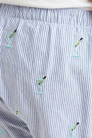 Barefoot Boxer Blue Oxford Stripe with Martini CASTAWAY BOXERS Castaway Nantucket Island