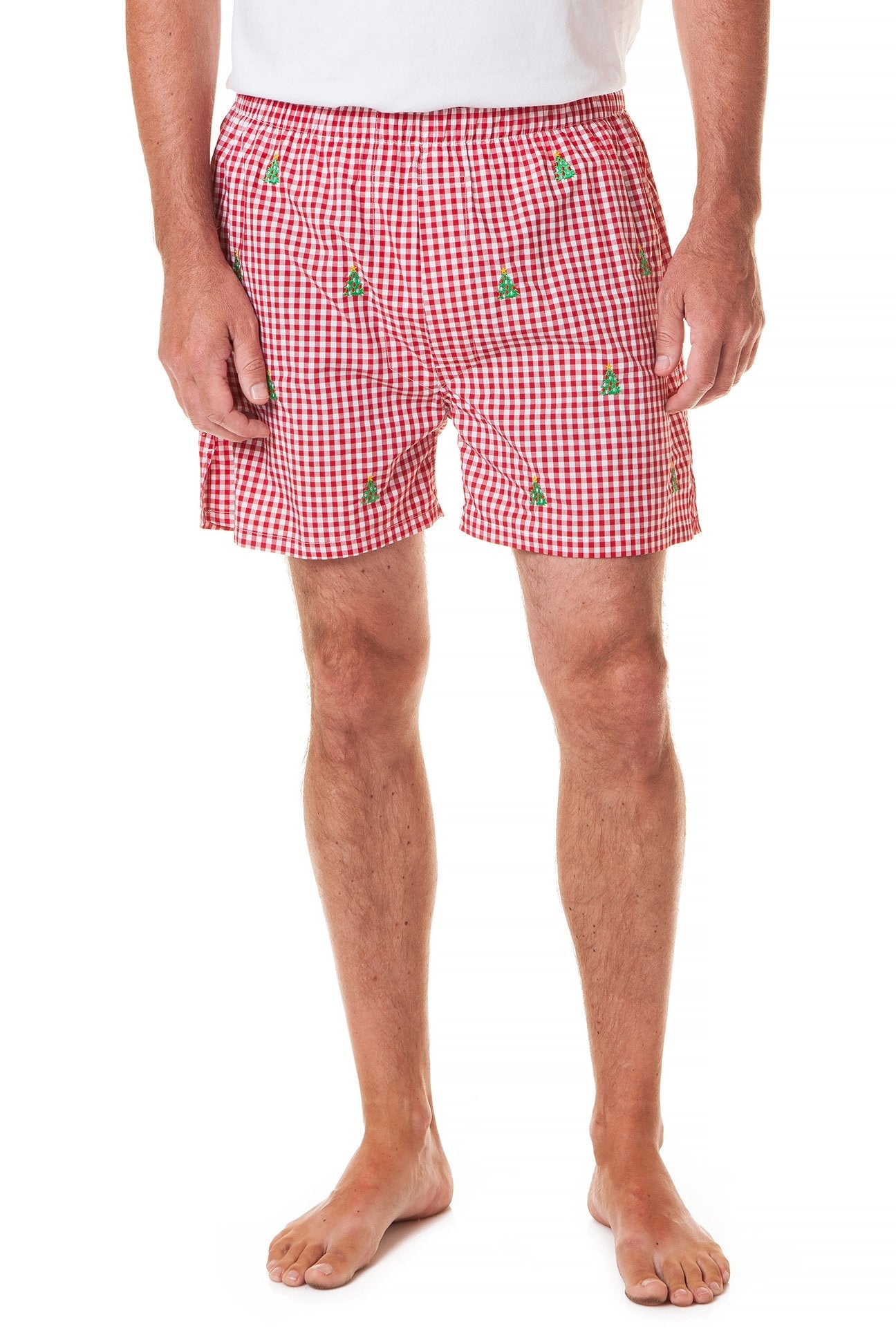 Barefoot Boxer Wide Gingham Red with Christmas Tree - CASTAWAY BOXERS - Castaway Nantucket Island