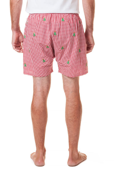 Barefoot Boxer Wide Gingham Red with Christmas Tree - CASTAWAY BOXERS - Castaway Nantucket Island