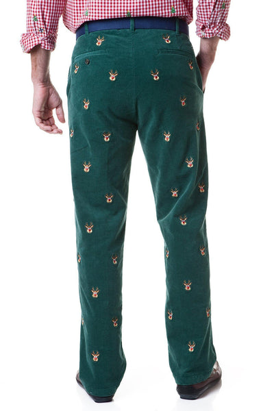 Beachcomber Cord Pant Hunter with Rudolph - MENS EMBROIDERED PANTS - Castaway Nantucket Island