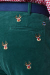 Beachcomber Cord Pant Hunter with Rudolph - MENS EMBROIDERED PANTS - Castaway Nantucket Island