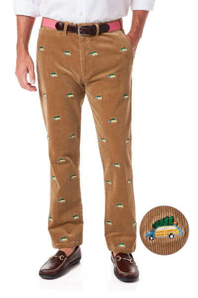 Beachcomber Cord Pant Khaki With Woody & Xmas Tree - Castaway Nantucket Island