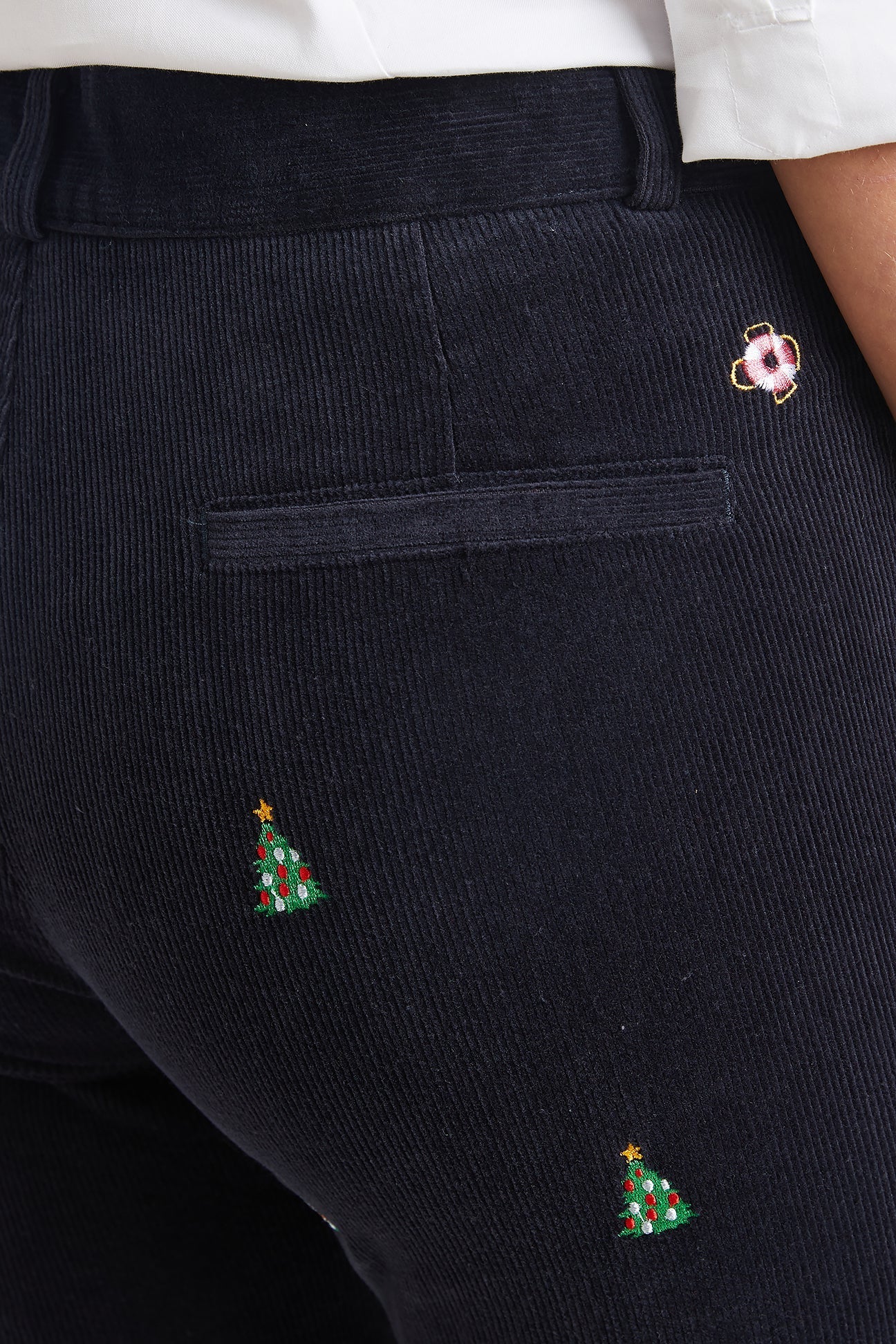 Beachcomber Corduroy Ankle Capri Nantucket Navy with Christmas Tree LADIES PANT Castaway Nantucket Island