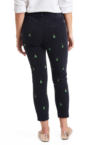 Beachcomber Corduroy Ankle Capri Nantucket Navy with Christmas Tree LADIES PANT Castaway Nantucket Island