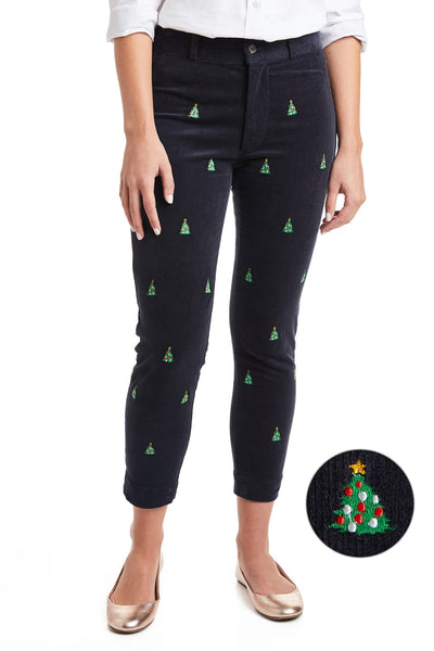 Beachcomber Corduroy Ankle Capri Nantucket Navy with Christmas Tree LADIES PANT Castaway Nantucket Island