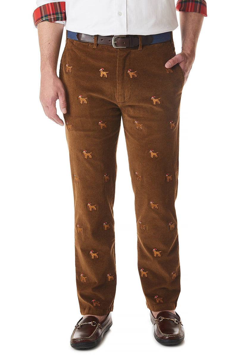Beachcomber Corduroy Pant Chocolate with Santa Dog - Castaway Nantucket Island
