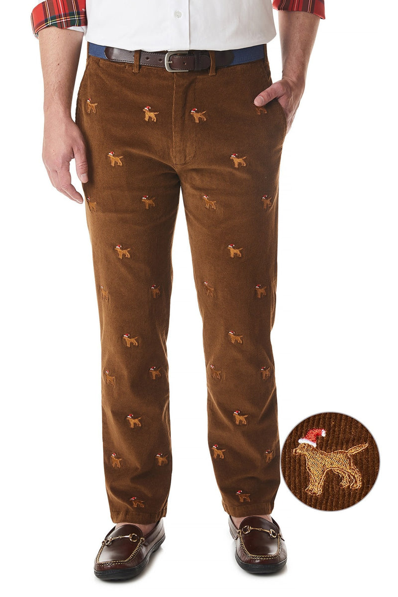 Beachcomber Corduroy Pant Chocolate with Santa Dog - Castaway Nantucket Island