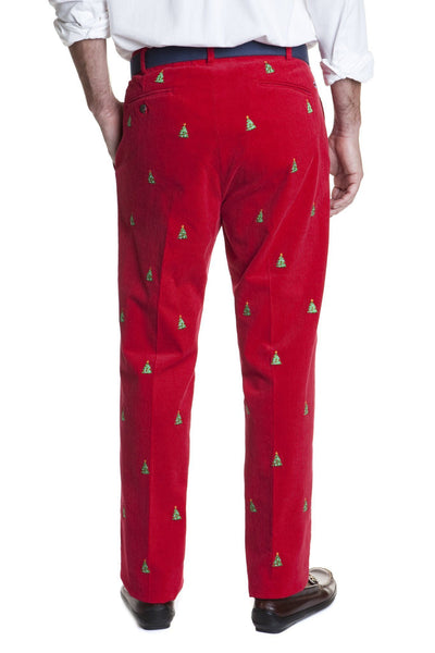Beachcomber Corduroy Pant Crimson with Christmas Tree - MENS EMBROIDERED PANTS - Castaway Nantucket Island